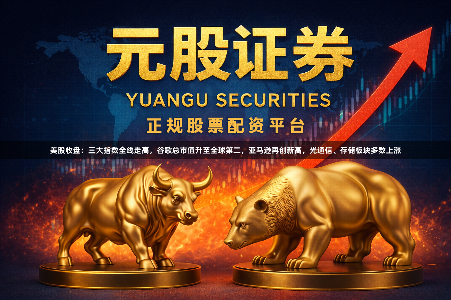 美股收盘：三大指数全线走高，谷歌总市值升至全球第二，亚马逊再创新高，光通信、存储板块多数上涨