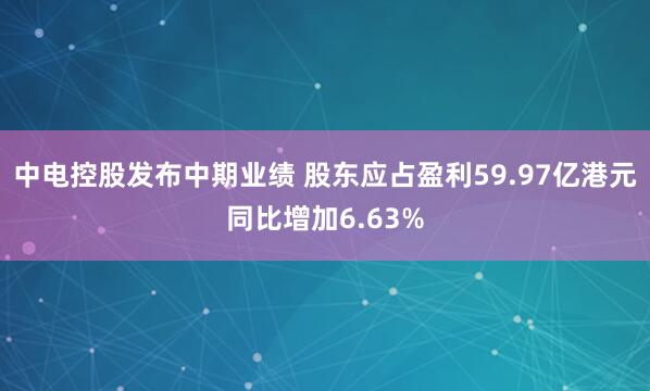 中电控股发布中期业绩 股东应占盈利59.97亿港元同比增加6.63%