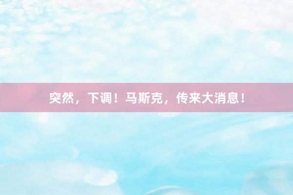 突然，下调！马斯克，传来大消息！