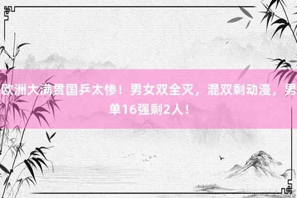 欧洲大满贯国乒太惨！男女双全灭，混双剩动漫，男单16强剩2人！